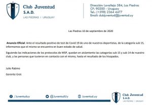 Juventud - comunicado covid 19 en sub 15