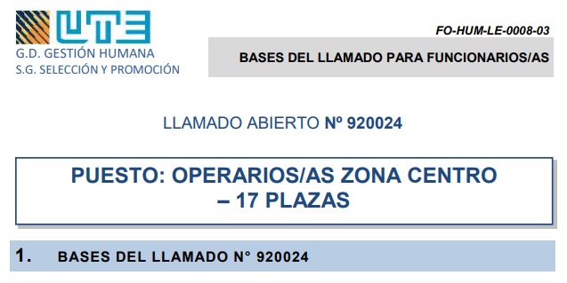 Llamado UTE para funcionarios-as 920024